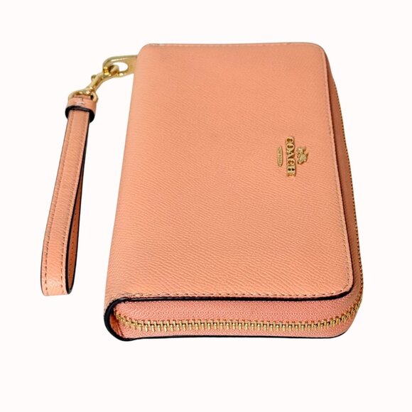 Coach Peach Leather Wristlet Wallet With Gold Hardware Zip Around Closure - Picture 3 of 16